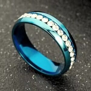 Elegant Stainless  steel Blue Crystal Unisex Ring Sz 8